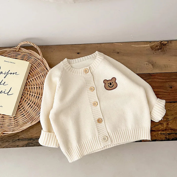 Cute Bear Autumn Baby Knitted Coats KoreanChildren's Knitted Cardigan Jacket Long Sleeved Baby Top Baby Sweater Outdoor Wear