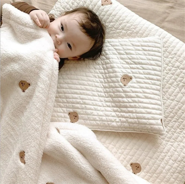 Baby Blanket Soft Fleece Cartoon Bear Embroidery Infant Quilt Blanket Newborn Baby Swaddle Sleeping Blanket Stroller Blanket