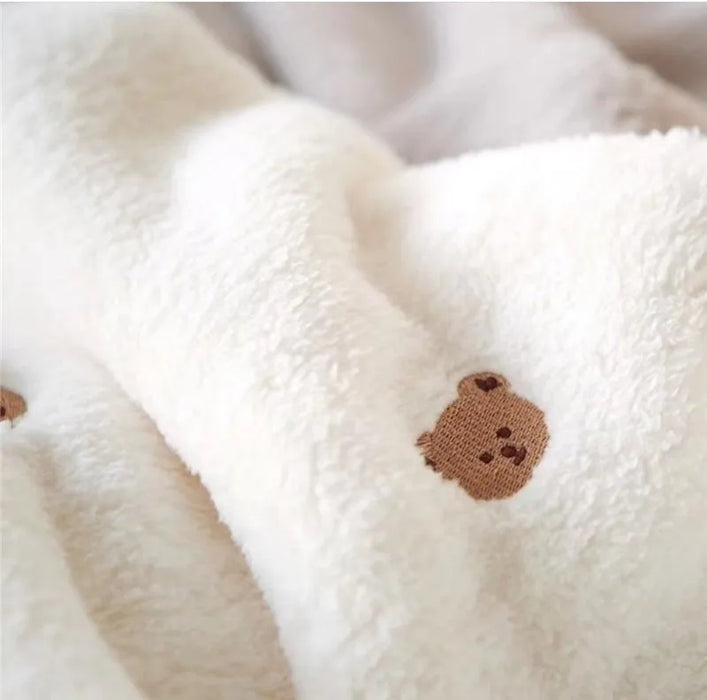 Baby Blanket Soft Fleece Cartoon Bear Embroidery Infant Quilt Blanket Newborn Baby Swaddle Sleeping Blanket Stroller Blanket