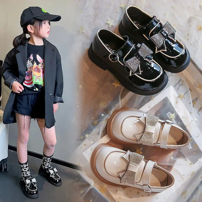 Children‘s Leather Shoes for Toddlers Girls Party Flats Kids Loafers Bowtie 4-9y New Arrival TB2308