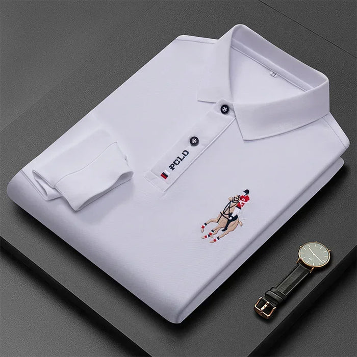 New Fashion Embroidery Men's Long Sleeve POLO Shirt Solid Color Lapel Business Casual Men's Long Sleeve POLO Shirt