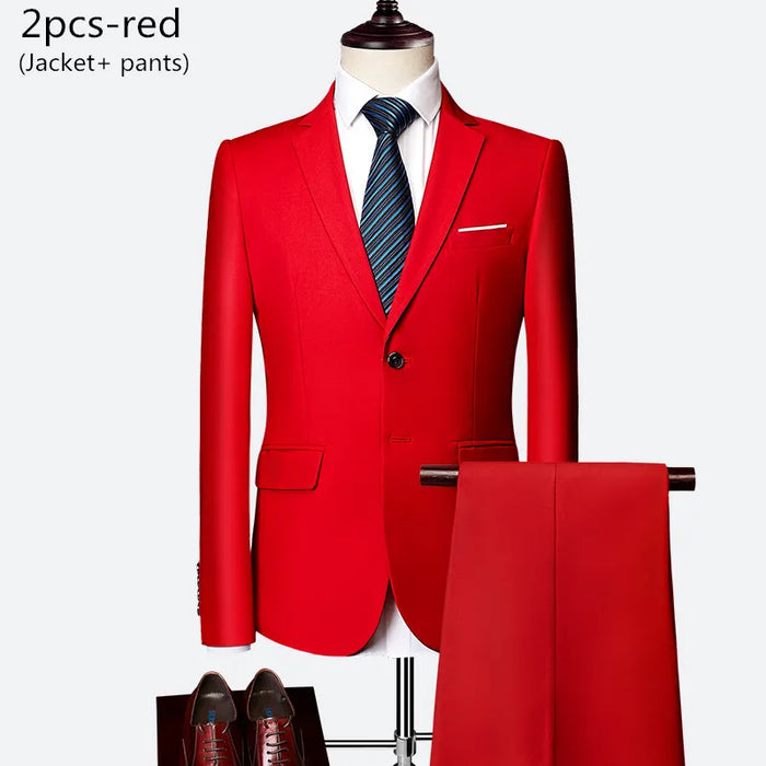 Luxury 3 piece men's wedding suit fashion men's slim solid color business office suit sets large size men Blazer+ pants + vest