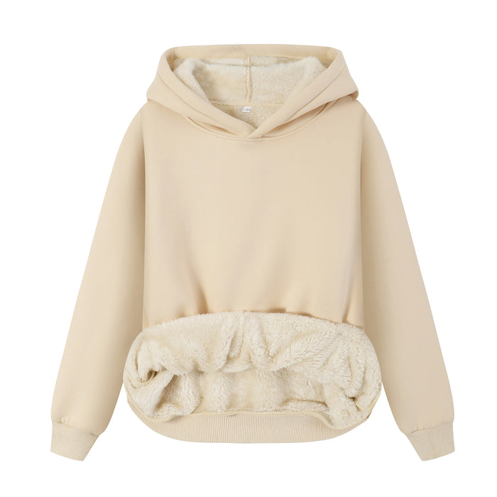 P5177 Winter Kids Fleece Hoodies Pullover Sherpa Lined Thicken Warm Hooded Sweatshirt Windproof Casual Outerwear