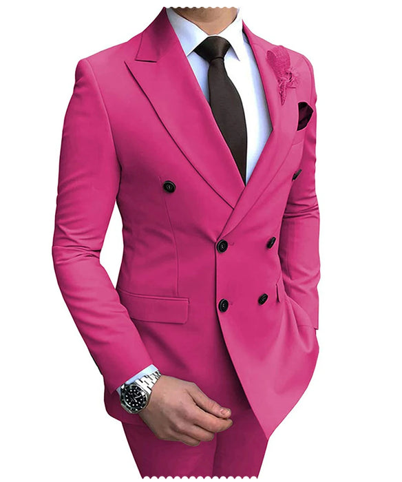 2024 New Beige Men's Suit 2 Pieces Double Breasted Notch Lapel Flat Slim Fit Casual Tuxedos For Wedding(Blazer+Pants)
