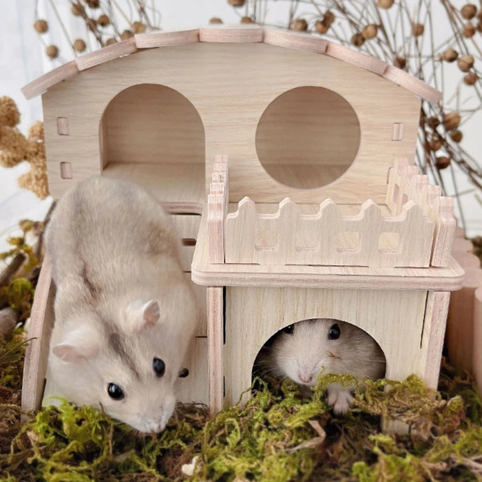 Hamster Wooden House Two Layers Cage for Play  Habitat Small Pets Hideout Toy for Dwarf Chinchilla  Hamster Hedgeh