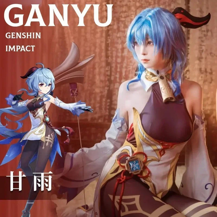 ANIMECC in Stock Ganyu Genshin Impact Gan Yu Cosplay Costume Wig Horns Anime Game Sexy Jumpsuit Halloween Party Outfit for Women