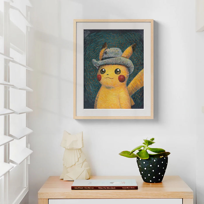 Potdemiel Poster Pikachu Magby Canvas Wall Art Print Japanese Anime Decorative Painting for Kids Room Wall Decor Gift for Friend