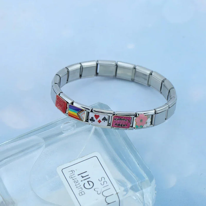 Hapiship 2023 New Fashion Shiny Flower House Skirt Charm Italian Links Fit 9mm Bracelet Stainless Steel Making Jewelry DJ666-B