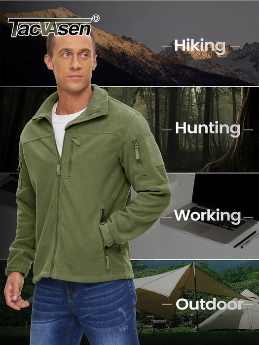 TACVASEN Men's Fleece Jacket Full Zip Tactical Jackets Outdoor Hiking Coats with Zipper Pockets Work Jacket Windbreaker Overcoat