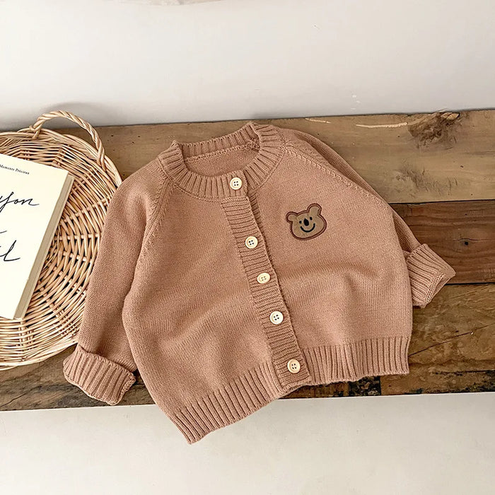 Cute Bear Autumn Baby Knitted Coats KoreanChildren's Knitted Cardigan Jacket Long Sleeved Baby Top Baby Sweater Outdoor Wear