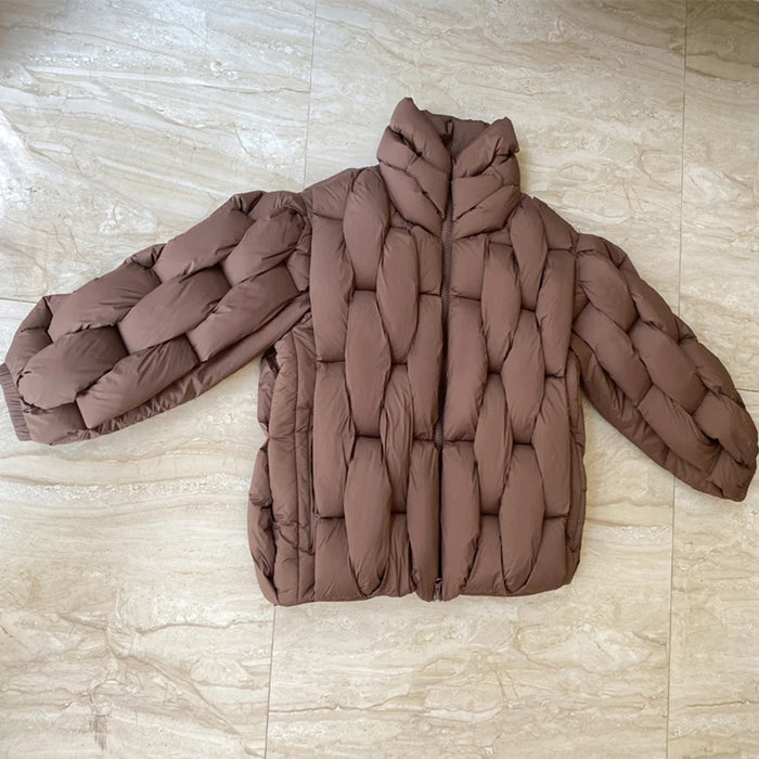 Winter Parkas Padded Jacket Men Fashion Luxury Designer Square Weave High Collar Warm Coat Man Black Loose Puffer Bubble Jacket