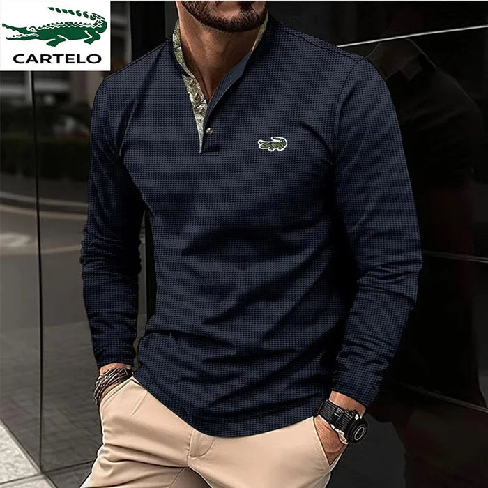 High quality Spring and autumn men's long sleeve Polo shirt fashion casual sports round neck fitness running long sleeve T-shirt