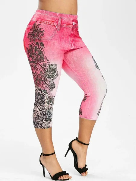 Women's Printed Denim Sportswear Leggings Oversized Hip Lifting Yoga Pants Plus Size Women Clothing  Plus Size Women Leggings