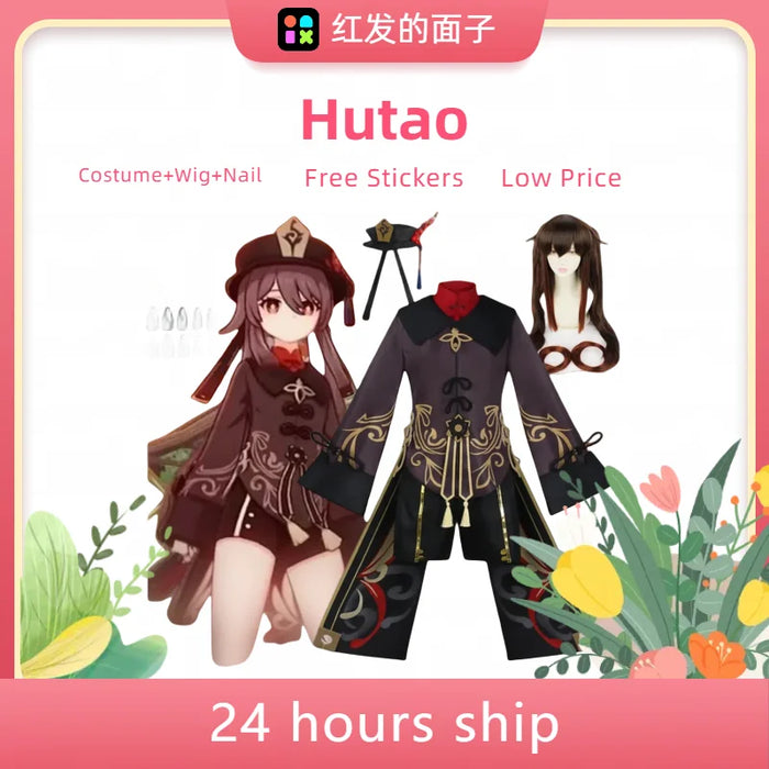 Cosplay Genshin Impact Anime Game Hutao Costume Wig Stricker Accessories Uniform Hu Tao Halloween Women Clothes