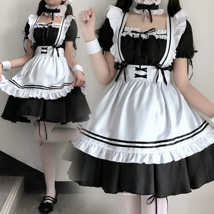 Black White Lolita Maid Girls Women Lovely Cosplay Costume Outfit Dress Sexy French Apron Servant Uniform Exotic CafeMaid 4XL