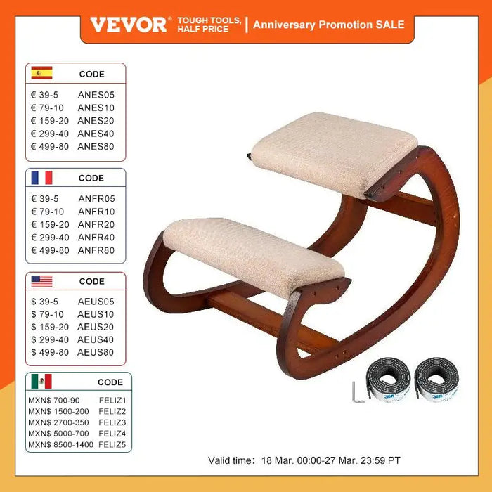 VEVOR Ergonomic Rocking Wooden Kneeling Chair Stool Correct Posture Computer Chair Original Home Office Furniture Thick Cushion