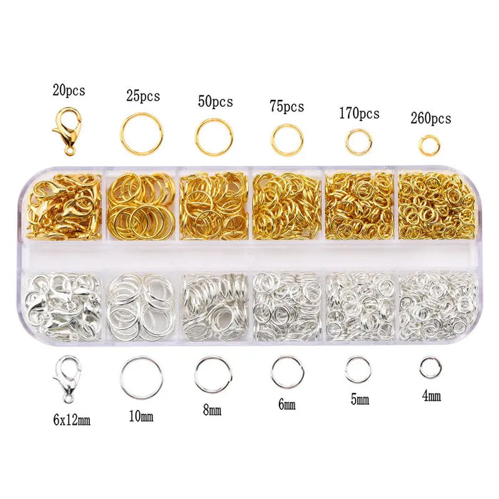1Box Jewelry Findings Kits Zinc Alloy Open Jump Rings Lobster Clasps for DIY Bracelet Necklace Chain Accessories Making Supplies