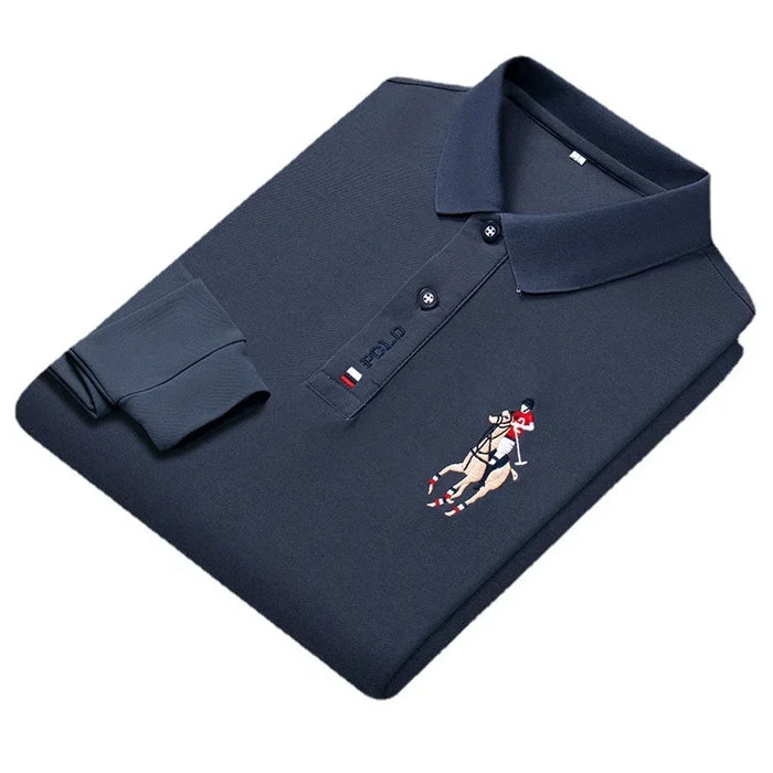 New Fashion Embroidery Men's Long Sleeve POLO Shirt Solid Color Lapel Business Casual Men's Long Sleeve POLO Shirt