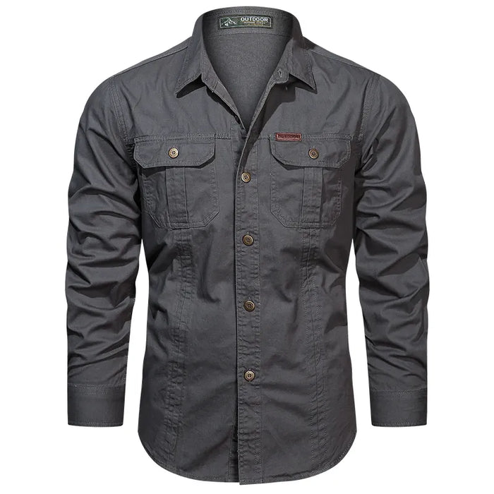 2023 Cargo Shirt Men Long Sleeve Casual Cotton Shirts High Quality Camisa Militar Overshirt Brand Clothing Black Blouses 5XL