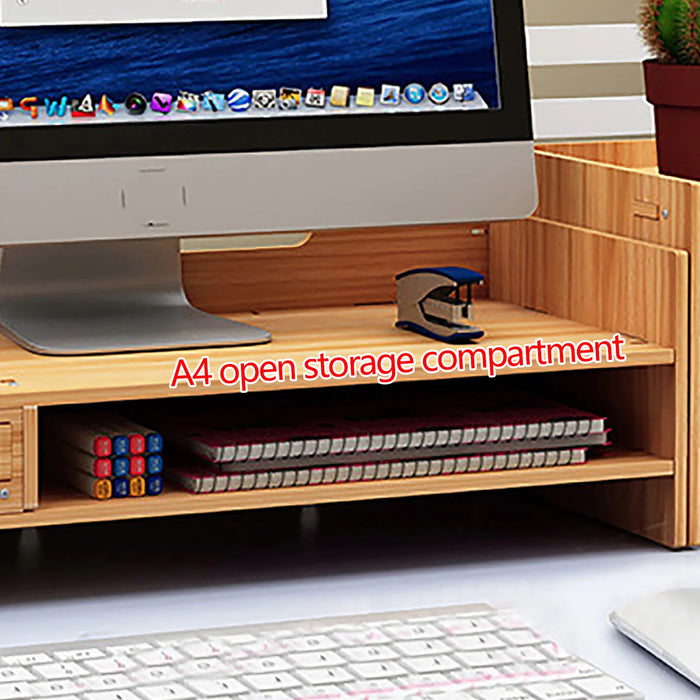 Wooden Desk Organizer W/ Drawer File Storage Desk Monitor Riser Computer Stand