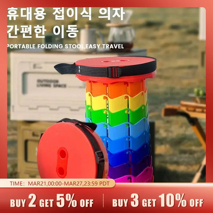 Folding Telescopic Stool Storage Stool Outdoor Travel Folding Stool Adjustable Plastic Fishing Stool Rainbow Telescopic Stool
