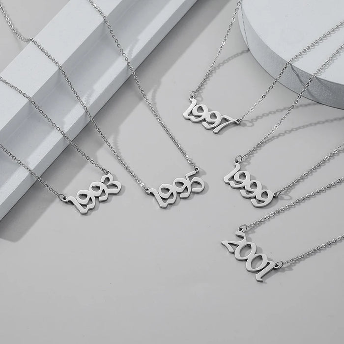 Stainless Steel Trendy Charm Year Number Necklaces for Women Birth Special Date 1982 1989 2000 Birthday Gift from 1980 to 2023