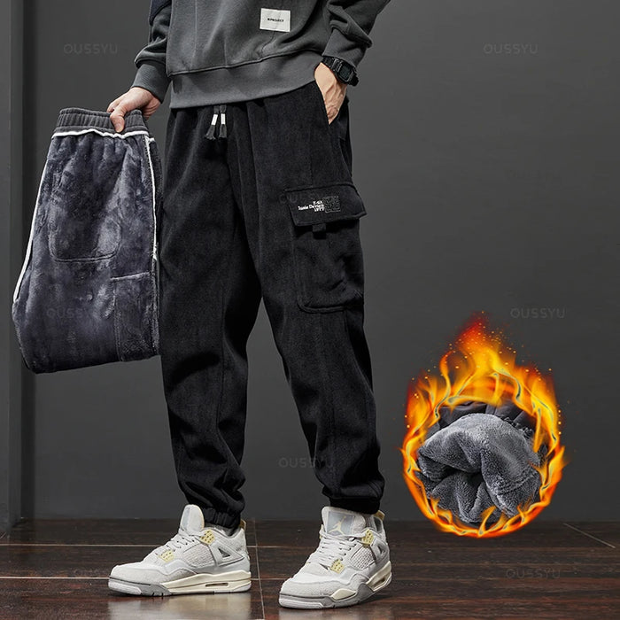 Brand Clothing New Winter Fleece Warm Corduroy Pants Men Cargo Work Thick Baggy Streetwear Joggers Trousers Male Large Size 5XL