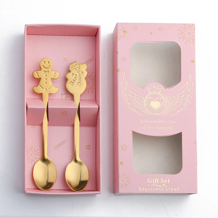 2PCS/4PCS Christmas Gift Decoration Dessert Spoons Snowman Christmas Stocking Cutlery Spoon Christmas Gift Box Gingerbread Spoon