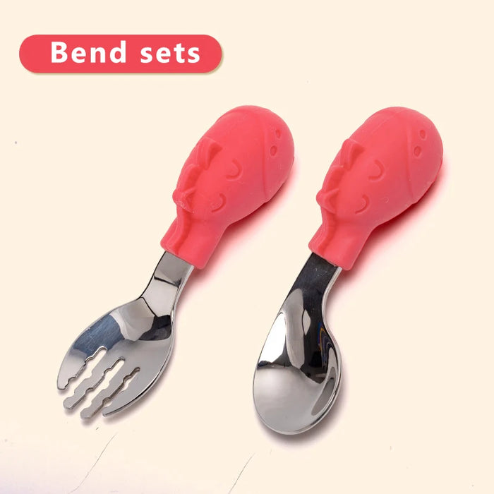 Baby Gadgets Tableware Set Children Utensil Stainless Steel Toddler Dinnerware Cutlery Cartoon Infant Food Feeding Spoon Fork