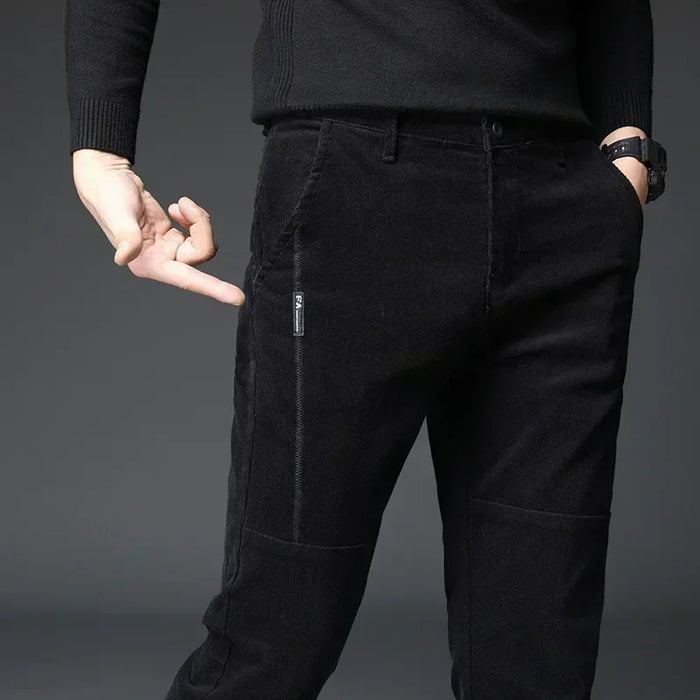 2023 New Winter Fleece Warm Corduroy Pants Men Business Fashion Slim Fit Stretch Thicken Gray Green Fluff Casual Trousers Male