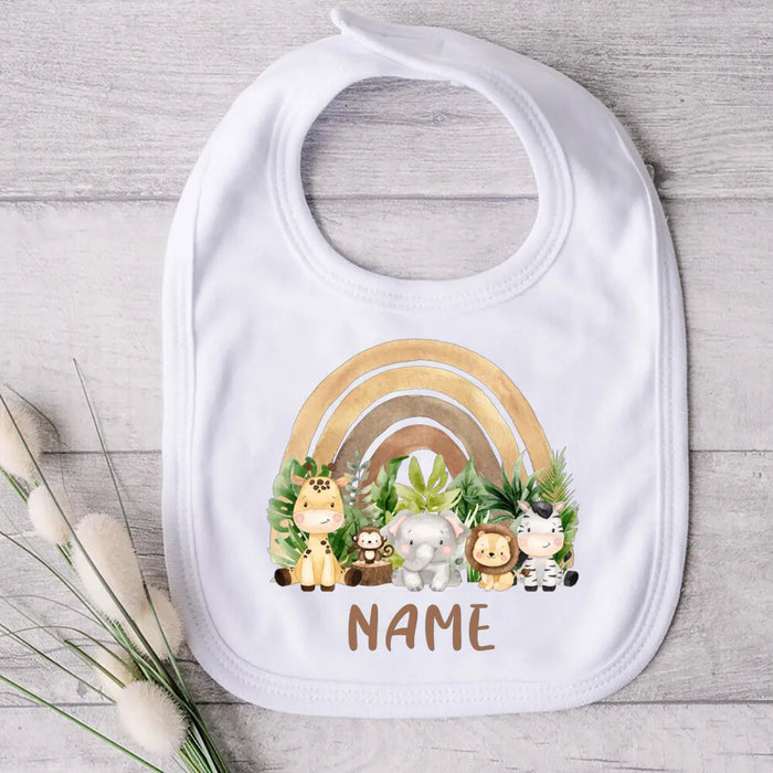 Personalised Baby Bibs Custom Animal with Name Boys Girls Cotton Bib Newborn Saliva Towel newborn wild one Infant Shower Gifts