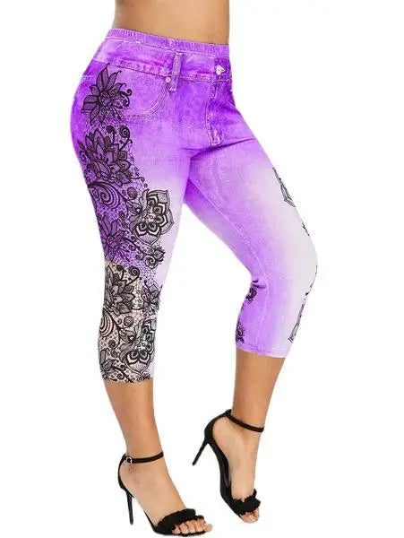 Women's Printed Denim Sportswear Leggings Oversized Hip Lifting Yoga Pants Plus Size Women Clothing  Plus Size Women Leggings
