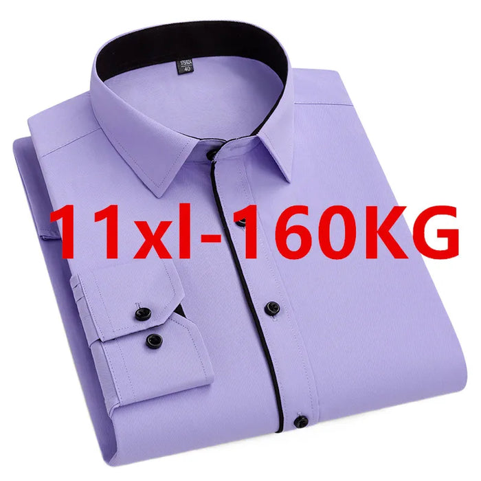 Autumn Men Office Shirt Long Sleeve Loose Plus Size 10XL 11XL 9XL Formal Dress Shirts Business Blue Black Solid Patchwork 160KG