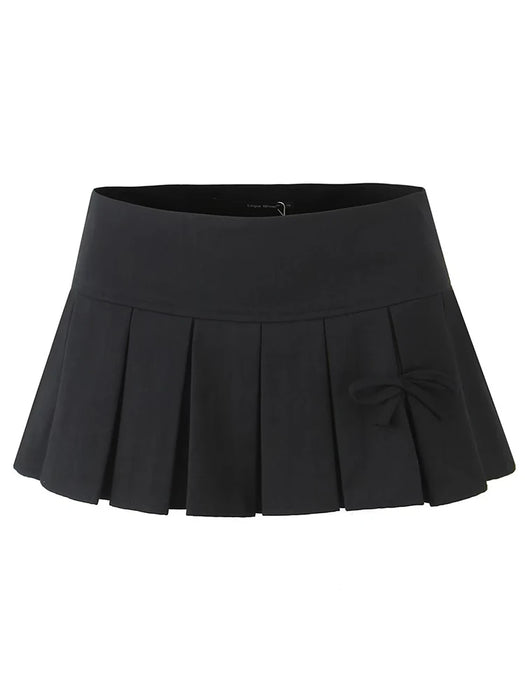 Chu Sau beauty 2024 Women Spring Fashion Hot Sweet Super Short Skirt Sexy Low Waist Bow Tied Mini Skirts Chic Slim Pleated Skort