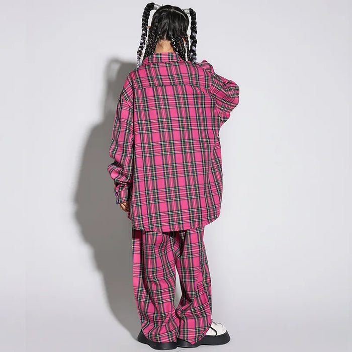 Street Dance Children's Trendy Clothes Loose Checkerboard Set Boys and Girls Hip Hop Performance Clothing Jazz Dance Clothing