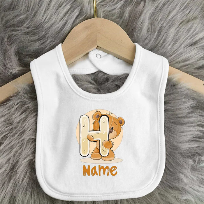 Personalised Baby Bibs Custom Initial Wite Name Boy Girl Cotton Bib  Newborn Saliva Towel Cute Bear Print Bib Baby Shower Gift