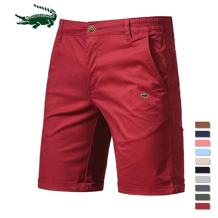 2023 New Summer 100% Cotton Solid Shorts Men High Quality Casual Business Social Elastic Waist Men Shorts 10 Colors Beach Shorts