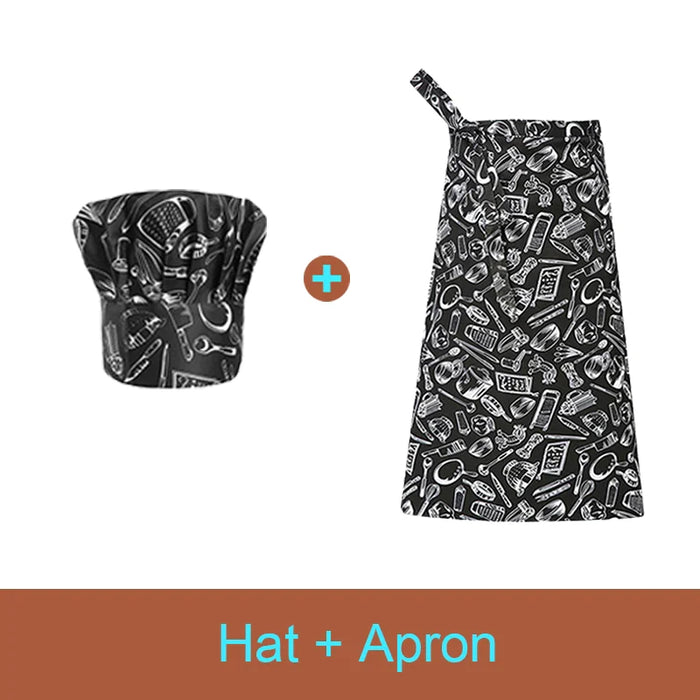 Wholesale Set Cooking Apron Catering Cap Hotel Chef Pinafore Man Restaurant Kitchen Cook Work Apron Bakery Cafe Woman Waiter Hat