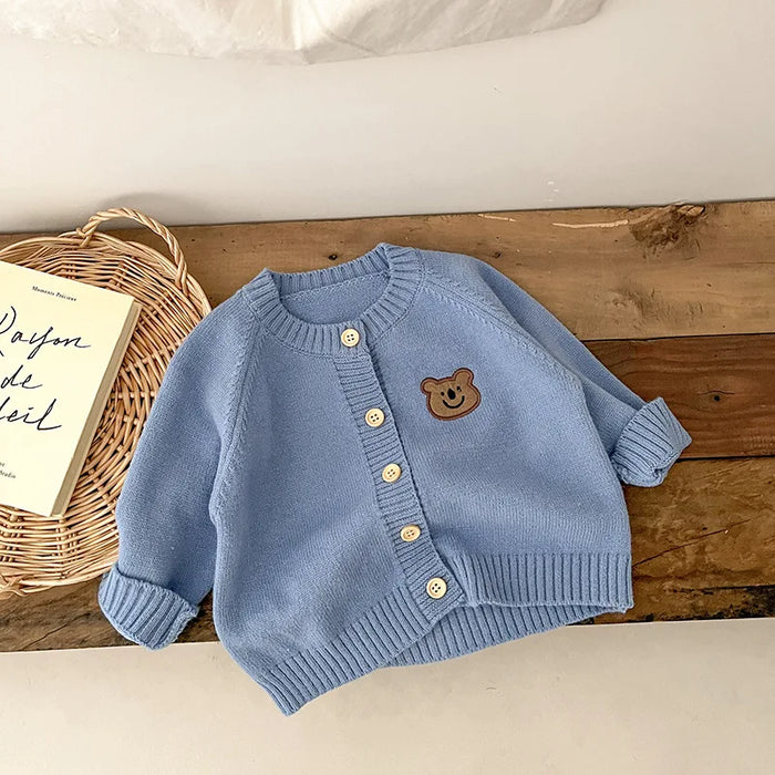 Cute Bear Autumn Baby Knitted Coats KoreanChildren's Knitted Cardigan Jacket Long Sleeved Baby Top Baby Sweater Outdoor Wear