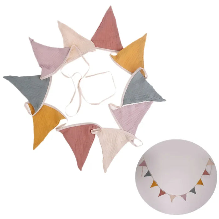 Cotton Bunting Banner Triangle Flags Baby Garland Flag for Baby Shower Party Decor Newborn Photography Props Hanging Banner