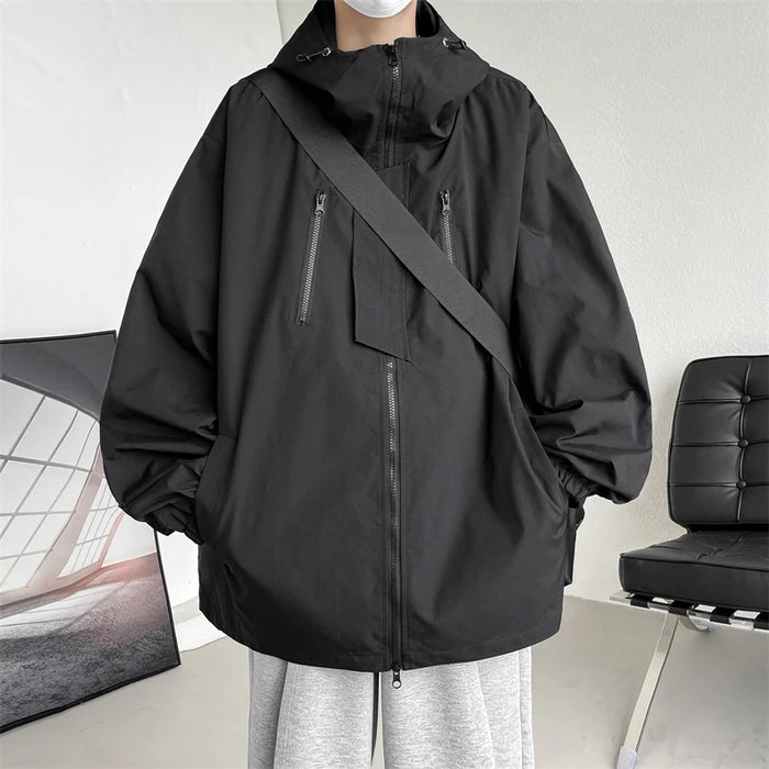 Hooded Jacket for Men Bomber Jacket Men's Windbreakers Zipper Coats Spring Autumn Loose Cargo Jacket Men Casual Sportswear