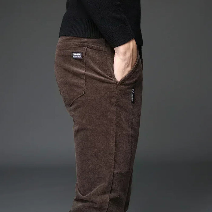 2023 New Winter Fleece Warm Corduroy Pants Men Business Fashion Slim Fit Stretch Thicken Gray Green Fluff Casual Trousers Male