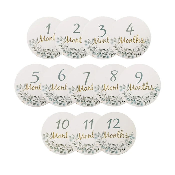 12pcs Baby Milestone Number Monthly Memorial Cards Newborn Baby Paper Wooden Engraved Age Photography Accessories Birthing Gift