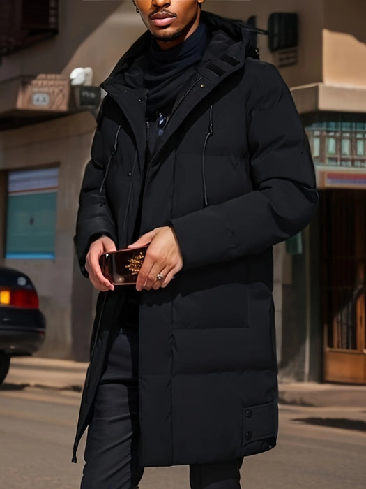 2023 Warm Hooded Mid-length Jacket Mens Casual Zip Up Cotton Padded Jacket Overcoat Autumn Winter Windbreaker Coats Men Clothing