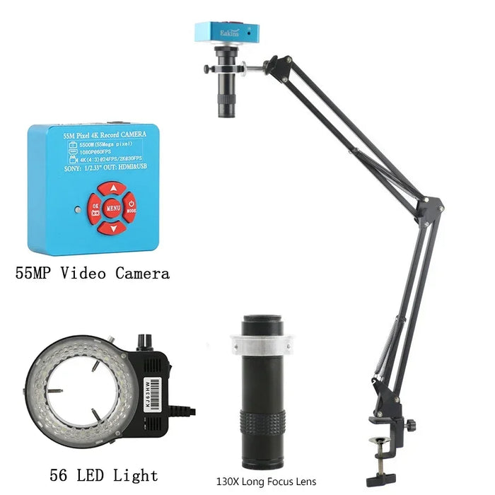 55MP 48MP 4K 1080P HDMI USB Video Microscope Camera 1-130X Infinitely Far C Mount Lens LED Light for Digital Image Acquisition