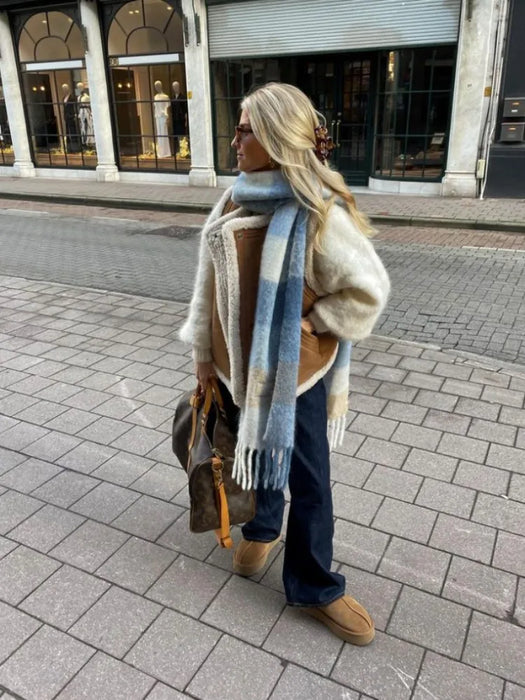 Fashion Warm Fur Vest For Women Elegant Sleeveless Turndown Collar Jackets  2023 Winter Chic Casual Faux Leather Waistcoat Vests