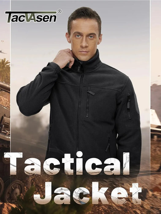 TACVASEN Men's Fleece Jacket Full Zip Tactical Jackets Outdoor Hiking Coats with Zipper Pockets Work Jacket Windbreaker Overcoat