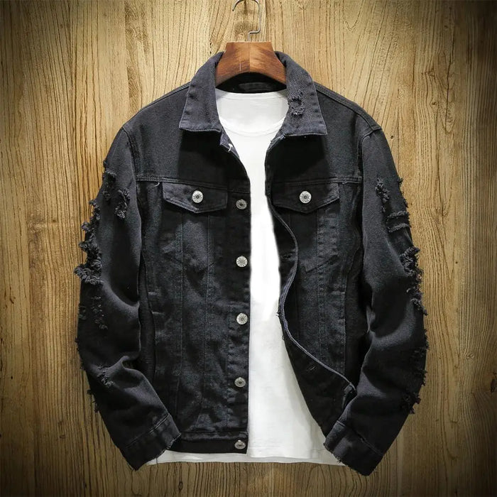 Men Jean Jacket Popular Men Jacket Ripped Hole Daily Wear Male Single Breasted Pockets Jacket