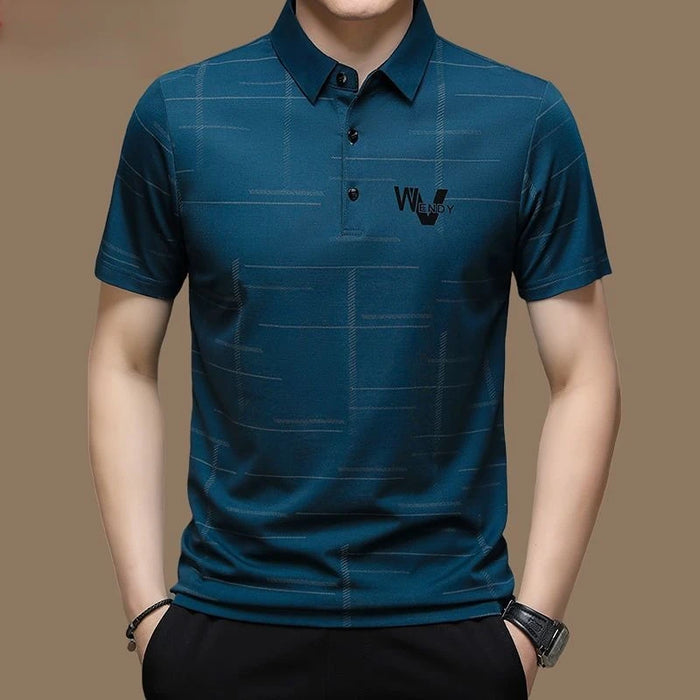 New Summer T Shirts for Men 2023 Short Sleeve Turn-down Collar Letter Printing Button Striped Polo Tees Fashion Pullover Tops