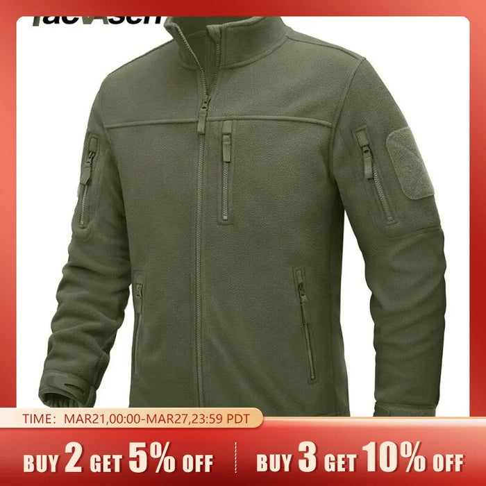 TACVASEN Men's Fleece Jacket Full Zip Tactical Jackets Outdoor Hiking Coats with Zipper Pockets Work Jacket Windbreaker Overcoat